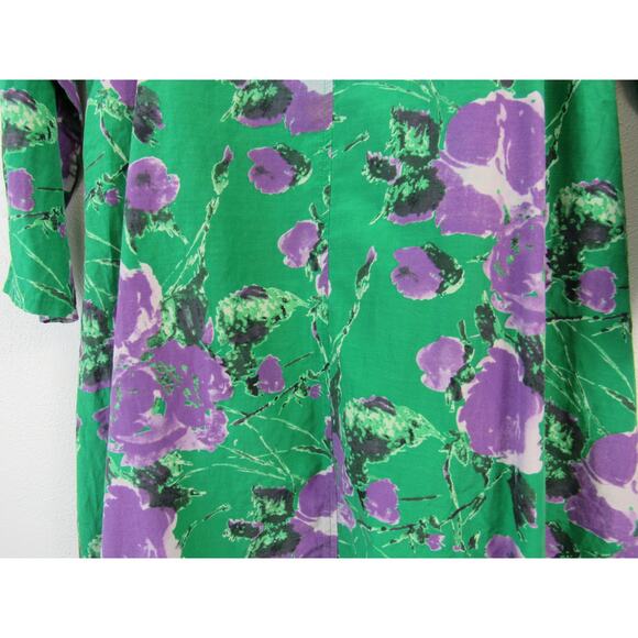 Patricia Field Green Purple Floral  Swing Jacket Robe Topper SATC Silk Cotton - Picture 10 of 10